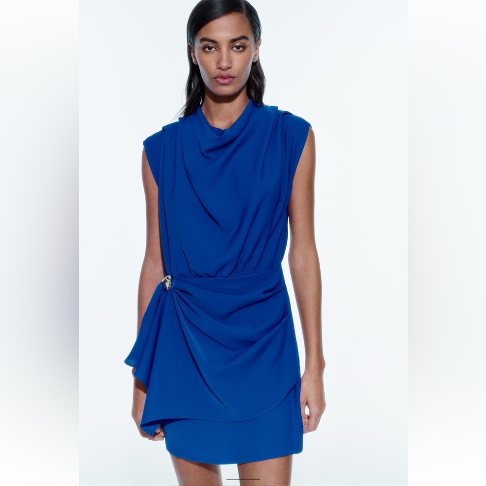 NWT ZARA SS24 WRAP FRONT BROOCH DRESS 9878/077 016/299 - Picture 6 of 8